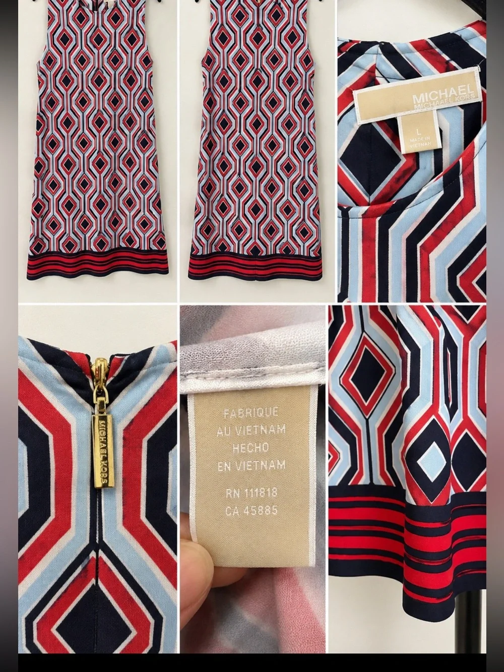 Michael Kors Red, Navy & White Geometric Pencil Skirt